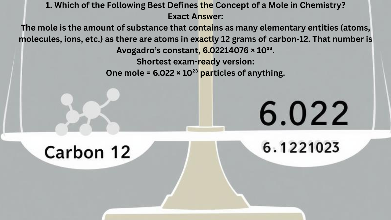 Which of the Following Best Defines the Concept of a Mole in Chemistry