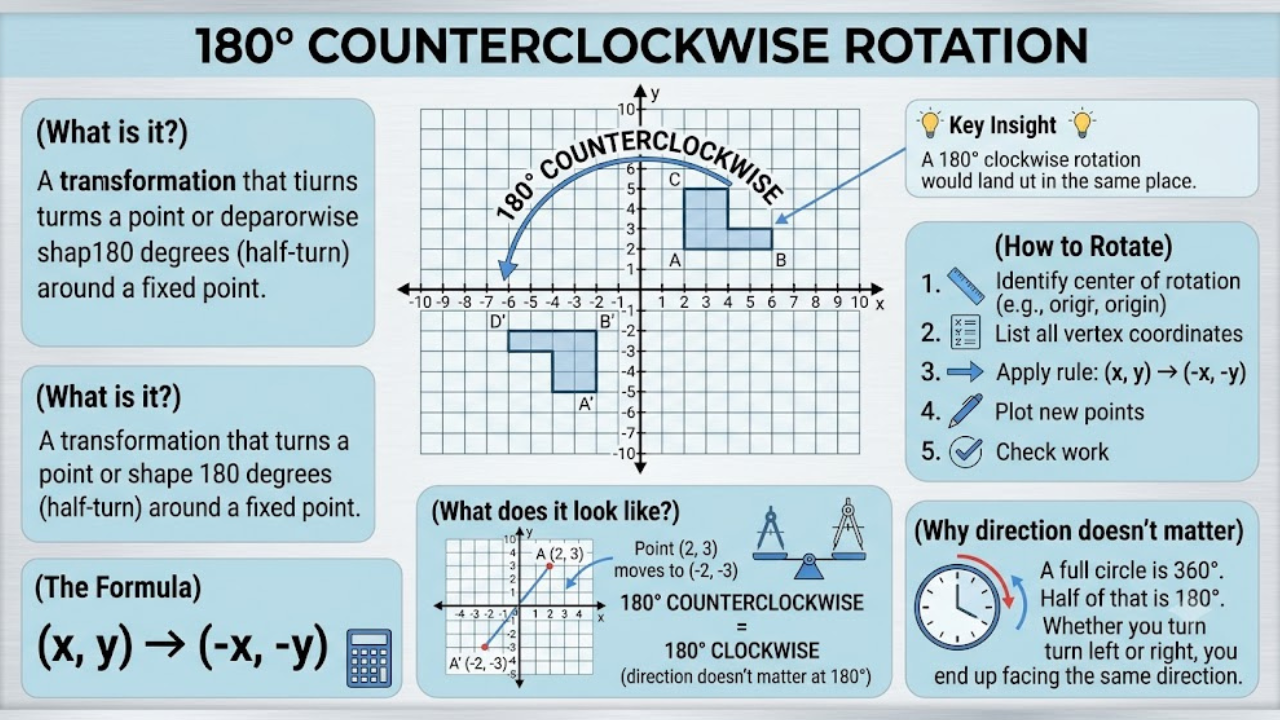 180 Counterclockwise Rotation: Simple Rule & Examples