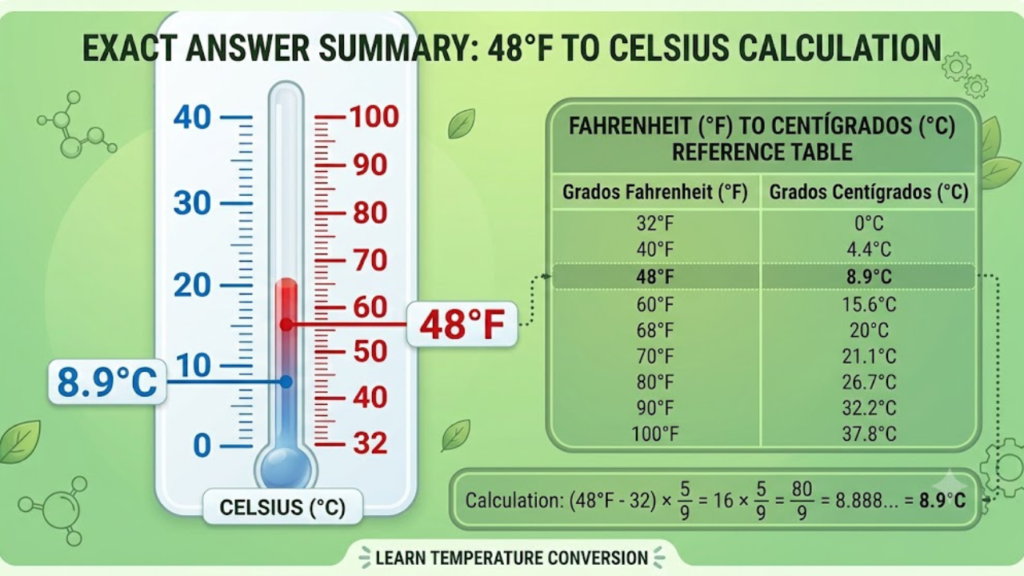 48 Grados Fahrenheit a Centígrados