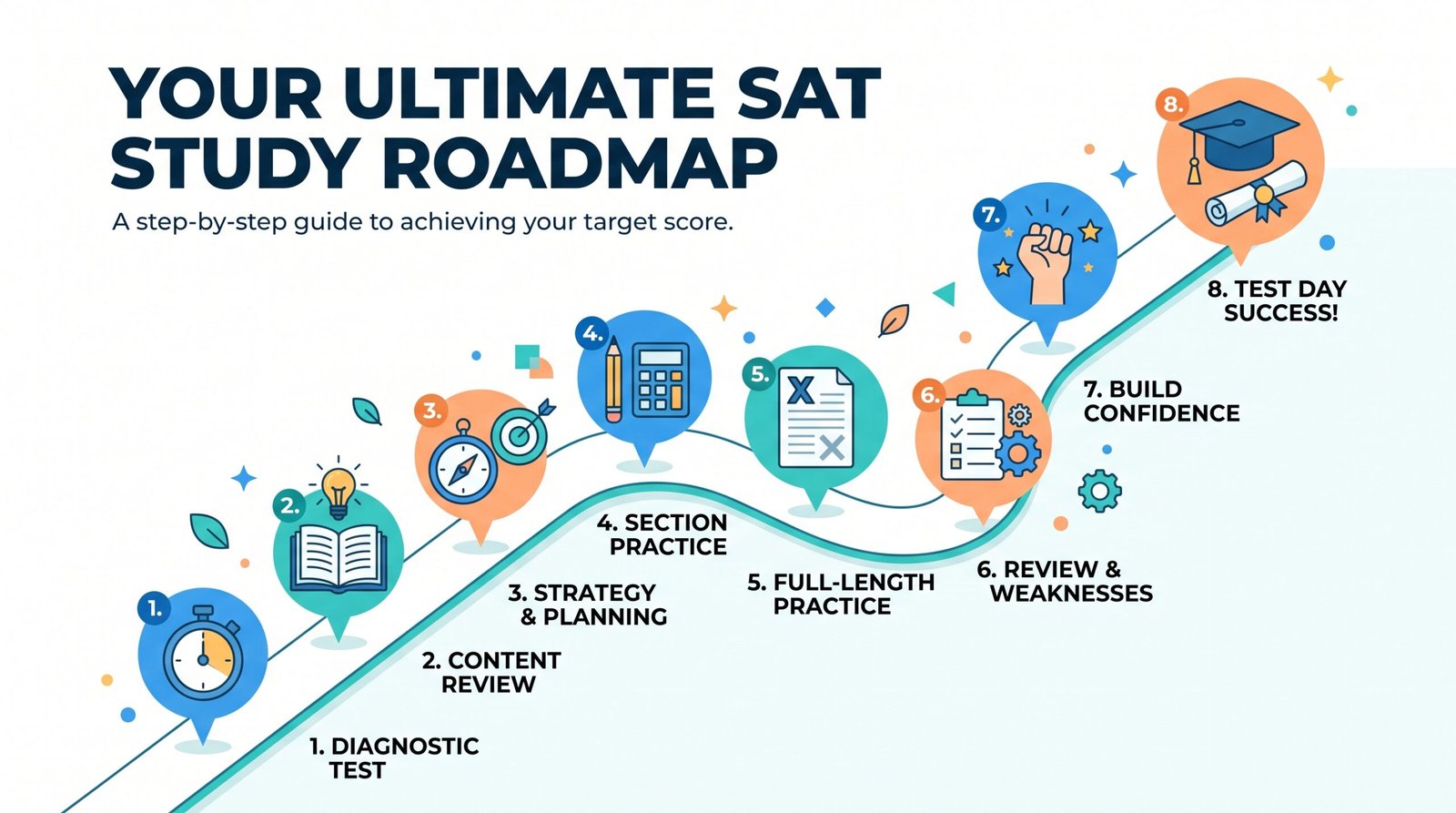 Step-by-step roadmap showing how to study for the SAT